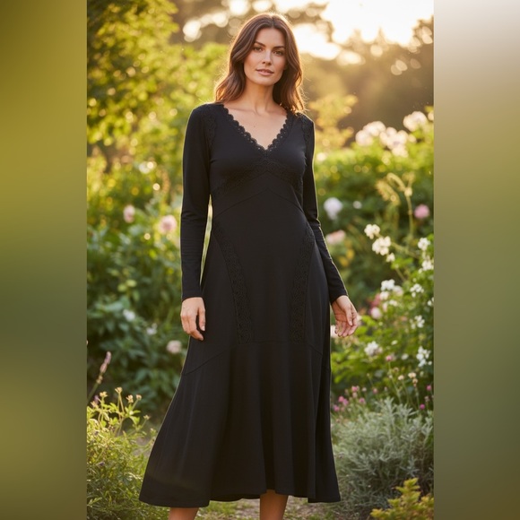 Bailey 44 Dark Navy Long Sleeve Dress with Lace Detail - Picture 1 of 11